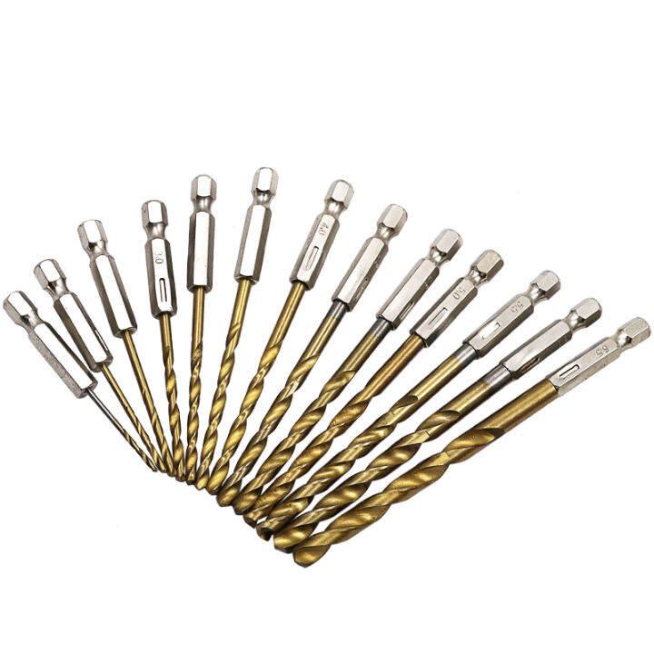 hh-ddpj13pcs-lot-hss-high-speed-steel-titanium-coated-drill-bit-set-1-4-hex-shank-1-5-6-5mm