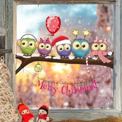 Christmas dressed Owl On A Tree Branch Wall Stickers Wall Window Christmas Diy Self adhesive Stickers Shop Stickers Decoration