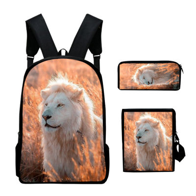 [In Stock] Lion Pattern 3D Cartoon Backpack Three-Piece Set Shoulder Bag Pencil Bag Backpack Set Fashion Student