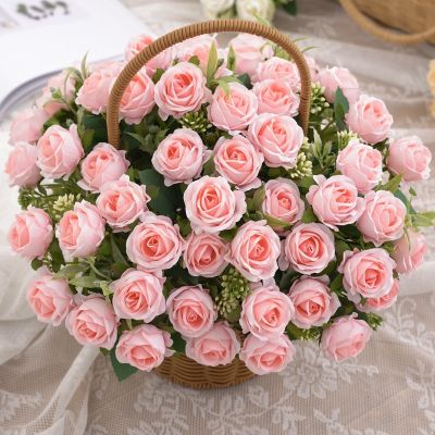 ♠✺ 10 Heads Rose Artificial Flowers Small Bouquet Silk Rose Flower for Home Party Decoration Fake Flowers Christmas Flowers