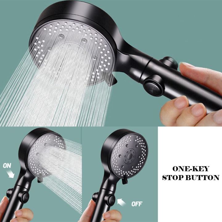 black-adjustable-shower-head-high-pressure-rainfall-water-saving-skin-spa-6-modes-shower-hose-holder-set-faucet-for-hard-water-showerheads