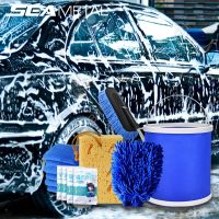 SEAMETAL 11/6pcs Car Wash Cleaning Kits Car Water Wax Sponge Towel Wash Glove Folding Bucket Soft Gel for Auto Detailing Washing Cleaning Tools