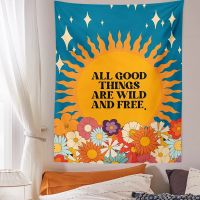 ❂☇☇ Retro Sun Tapestry Wall Hanging 80s 70s Aesthetic Wall Cloth Vintage flowers Hippie Decor Living Room Bedroom Bohemian Print