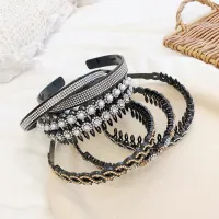 [COD] Korean version of the trendy pearl headband retro rhinestone wave baroque full diamond hair bundle thin edge hole wash face