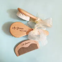 Custom Name Baby Bathing Comb Baby Care Hair Brush Pure Natural Wool Wood Comb Newborn Massager Baby Shower and Registry Gift