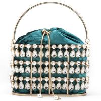 Luxury Diamond Party Mini Handbag Wedding Clutch Evening Clutch Ladies Metal Hollow Cage Bucket Bag