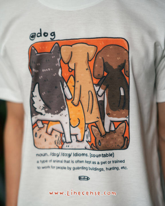 many-dogs-off-white-t-shirt-เสื้อยืดสีขาวออฟไวท์ลายทีมน้องหมา-ลายหน้าน้องหมา-และลายตูดน้องหมา-พิมพ์ลายแค่ด้านหน้าคนใส่