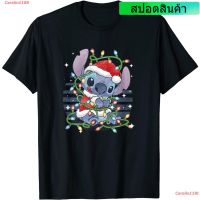 Carelin1188 Christmas Lilo &amp; Stitch Christmas Lights Portrait T-Shirt เสื้อยืด ดพิมพ์ลาย ดผ้าเด้ง คอกลม cotton ความนิยม