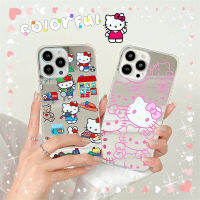 Kawaii Sanrio Hello s เคสศัพท์ 14 13 12 11 Xs Pro Max 7 8 Plus พื้นผิวกระจกมือถือเปลือกป้องกันของเล่น Girls