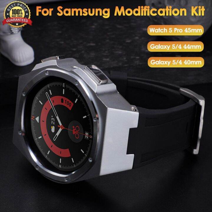 modification-kit-for-samsung-watch-5-pro-45mm-luxury-metal-case-diamond-bezel-for-galaxy-watch-4-5-44mm-40mm-sports-rubber-strap