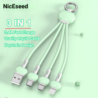 NicEseed พวงกุญแจ3 In 1แบบสายชาร์จเร็วไมโคร USB Type-C ตัวชาร์จไลท์นิ่ง TPE มาการองซิลิโคนเหลวชาร์จเร็วอเนกประสงค์สายสำหรับ iPhone แอนดรอยด์