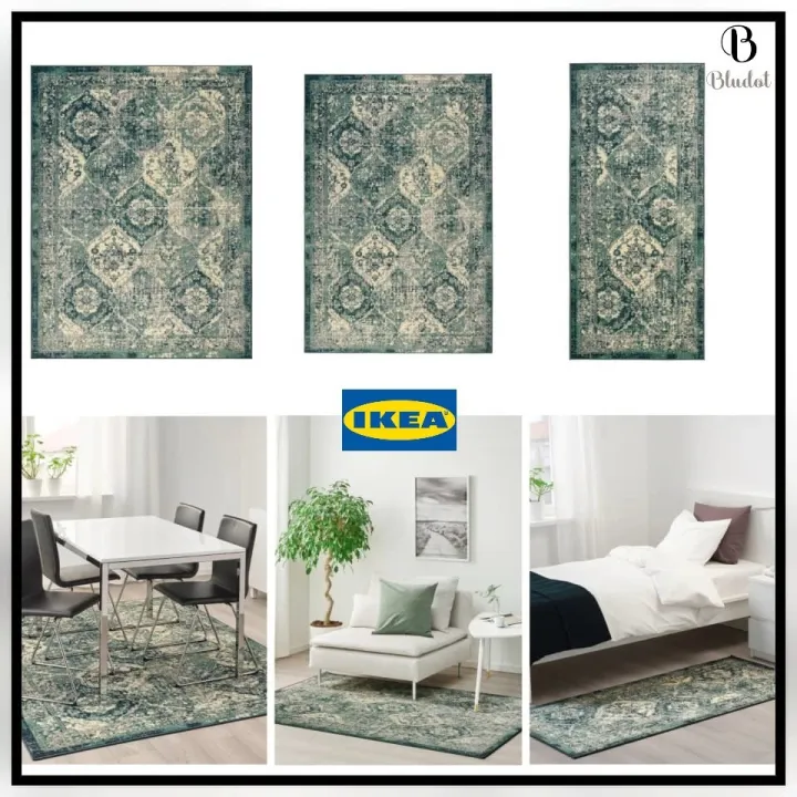 IKEA VONSBAK RUG AMBAL IKEA RUG LOW PILE GREEN COLOR ORIENTAL VINTAGE