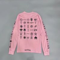 Chrome Heart High Quality printed pink frame sword full logo mens and womens long-sleeved T-shirt