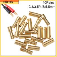 CIRETEX 10Pairs 2/3/3.5/4/5/5.5mm ชุบทอง ทรัมเป็ต สำหรับเครื่องบินรุ่น ขั้วต่อแบตเตอรี่ RC กระแสไฟสูง ปลั๊กตัวเมีย Banana Plug