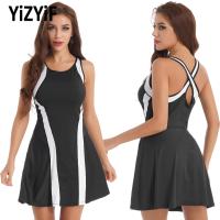 Quickly Dry Womens Tennis Dress Golf Badminton Sportswear Sleeveless Criss-Cross Back Sports Dress Workout Modern Dance Dresses