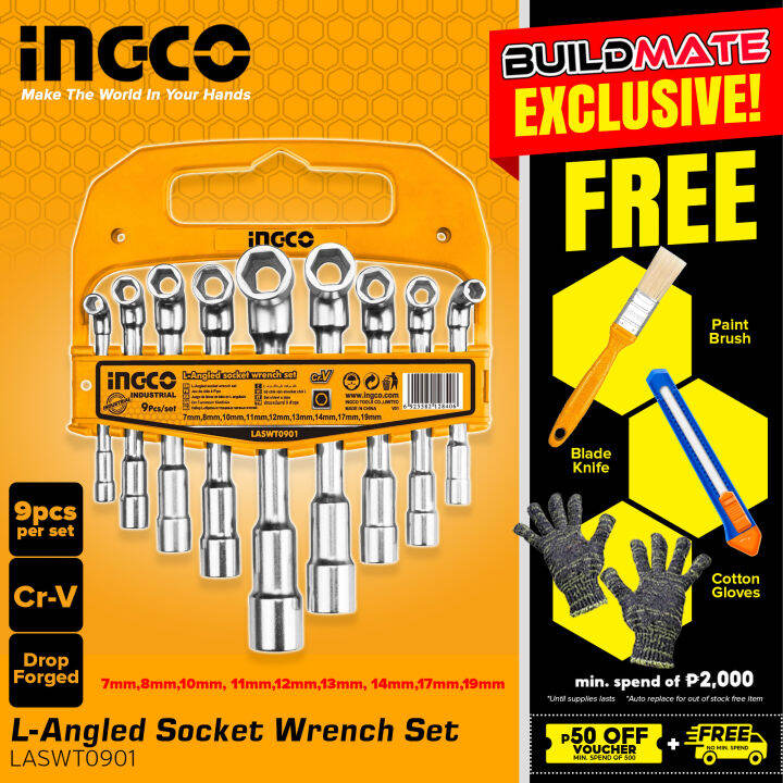 INGCO LAngled Socket Wrench 9PCS/SET LASWT0901 •BUILDMATE• IHT Lazada PH
