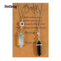 Linfang 1คู่ใหม่ธรรมชาติควอตซ์คริสตัลหกเหลี่ยมคอลัมน์จี้สร้อยคอสร้อยคอคู่ของขวัญวันวาเลนไทน์