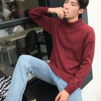 CODLiang Te Men Small Fresh Half-Neck Sweater Slim Solid Color Knitwear Sweaters
