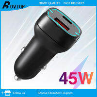 Rovtop 45W รถที่ชาร์จยูเอสบีคู่พอร์ต Quick Charge 3.0ที่ชาร์จสำหรับไอโฟน Huawei Samsung Realme Xiaomi Ipad Pro 2021