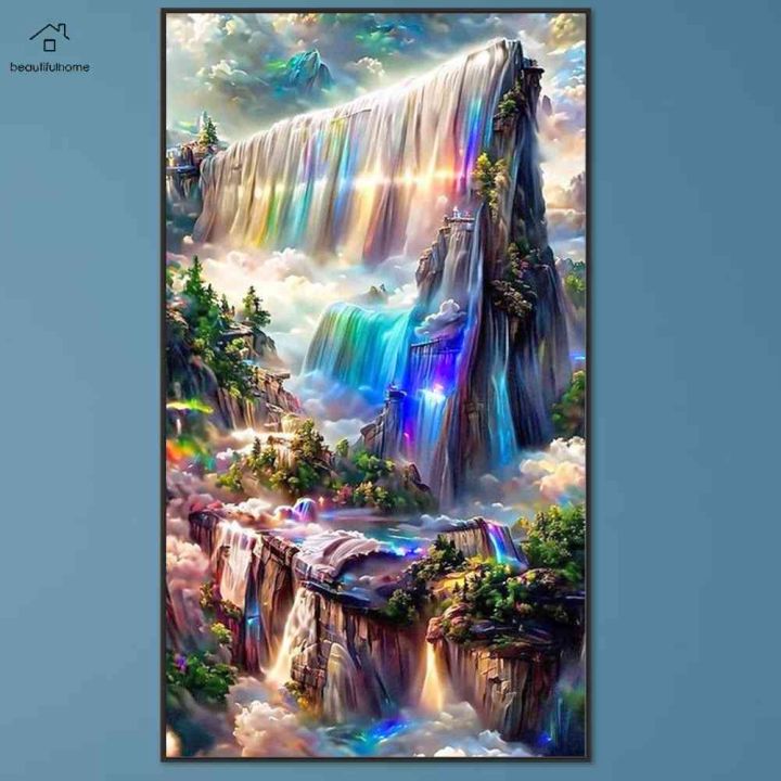 5D DIY Full Square Drill Diamond Painting Waterfall Home Decoration Art  Craft