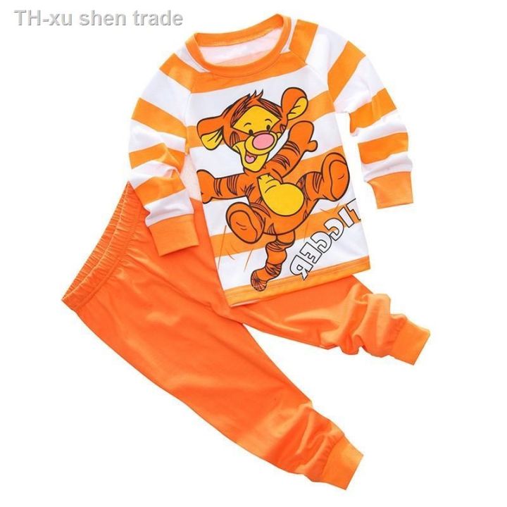 ชุดนอนเด็ก-เด็กชายหญิงชุดนอนกางเกง-2pcs-ชุดนอน-top-กางเกง-homewear-tiger-orange