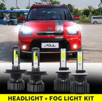 ชุดไฟหน้า LED 6000K ความสว่างสูง + ไฟตัดหมอก,จำนวน4ชิ้นสำหรับ Kia Soul 2010-2011