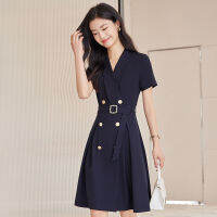 Yzh2121 Business Dress Womens 2023 Spring And Summer New Short-Sleeved Elegant Slimming Dress Host Dress