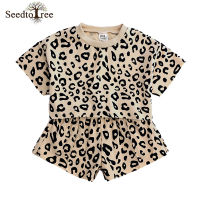 2022 Summer Casual Childrens Sets Leopard Print Round Neck Short Sleeve T-Shirt Elastic Waist Shorts Two Piece Suit