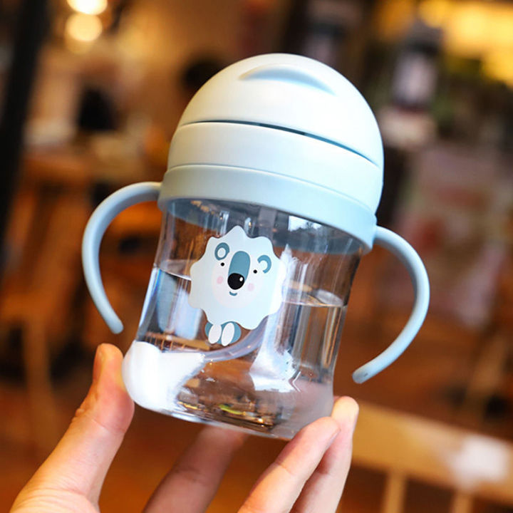 lowest-price-mh-250ml-baby-sippy-water-cup-kid-handle-เรียนรู้การให้อาหารดื่มขวดต่อต้านการสำลักกับ-gravity-ball-kids-training-cup-with-straw