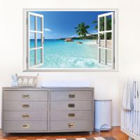 Landscape False Windows 3D Wall Sticker Hawaii Style Living Room Bedroom Background Decoration Decals Removable Home Wallpaper