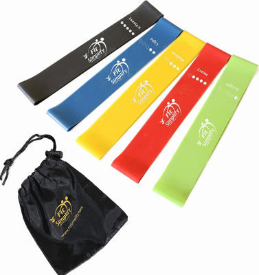 Fit Simplify Resistance Loop Exercise Bands with Instruction Guide and Carry Bag, Set of 5 Assorted