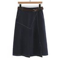 Plus Size Women VINTAGE DENIM Skirts Oversized Curve Clothes High Waist Stretch Fashion Slit Bottoms With Belt Summer 2023