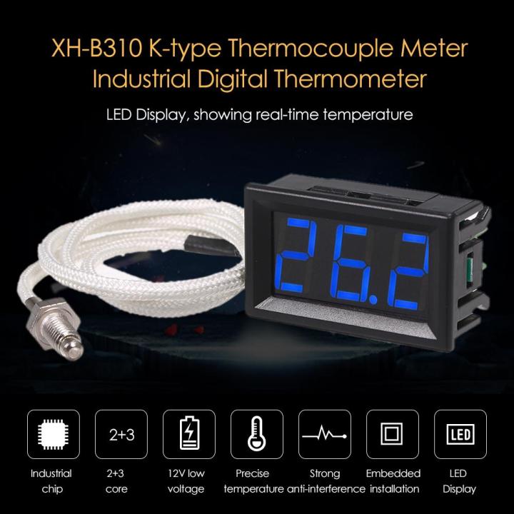 xh-b310เครื่องวัดอุณหภูมิอุตสาหกรรมแบบดิจิตอล12vเครื่องวัดอุณหภูมิk-ประเภทm6ตัวทดสอบเทอร์มอคัปเปิล-30-800-thermographความแม่นยำสูงled-จอแสดงผล