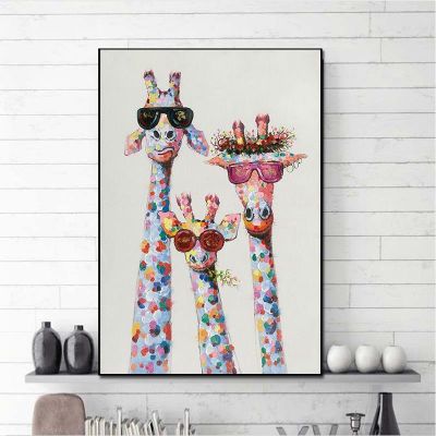 Colorful Cute Giraffe And Cat And horse Canvas Painting Cartoon Animal Posters And Prints Wall Pictures For Living Room Decor