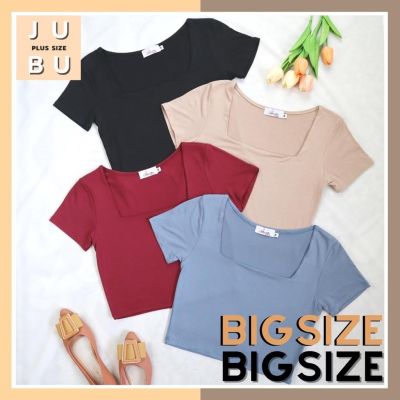 ∏ 🔥พร้อมส่ง🔥เสื้อครอปคอเหลี่ยมแขนสั้น ผ้าเรย่อน เสื้อสาวอวบ อก 36-50 นิ้ว plussize 487