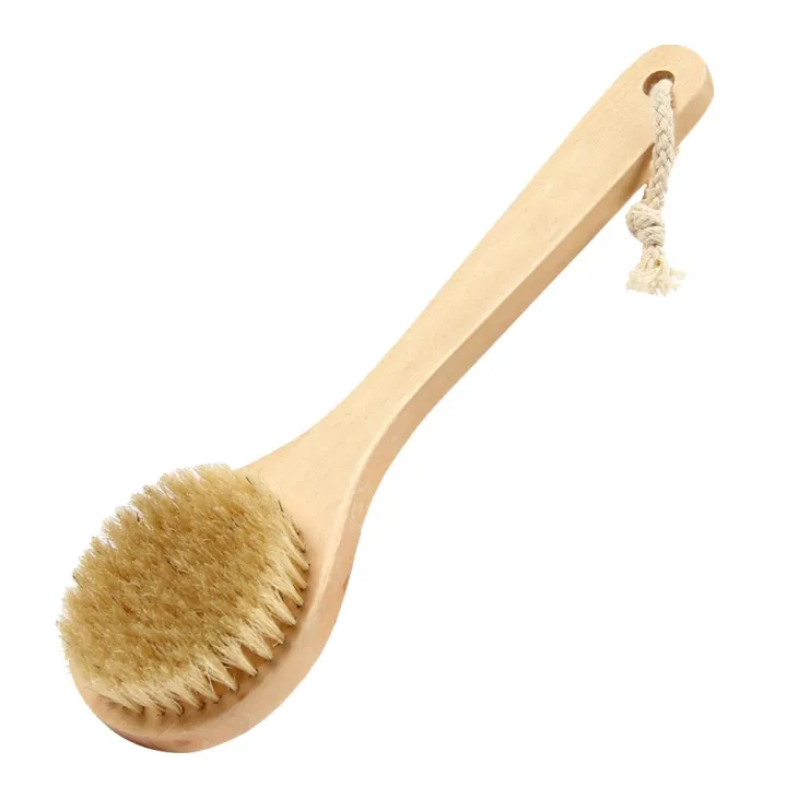 Bath Dry Body Brush-Natural Bristles Back Scrubber Boar Bristles ...