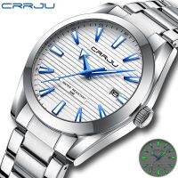 ZZOOI CRRJU Watches Men Simple Fashion Thin Date Luxury Design Stainless Steel Quartz Luminous Clock Silver Relogio Masculino