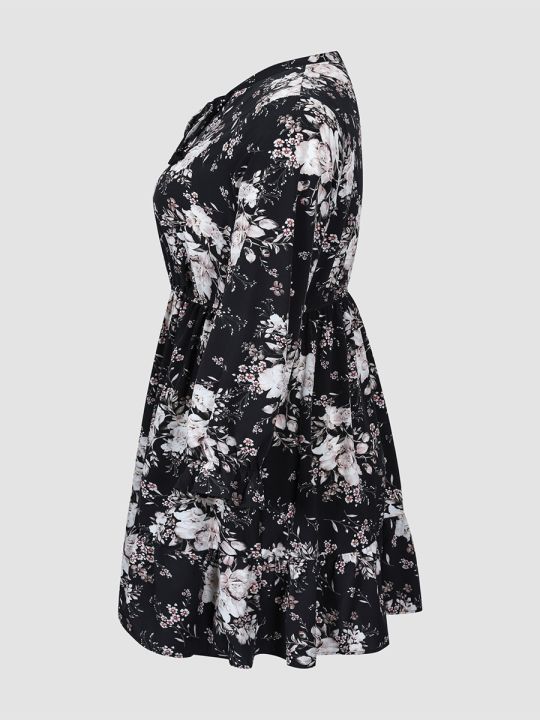finjani-ชุดเดรสผู้หญิงพิมพ์ลายคอเสื้อฤดูใบไม้ร่วงและฤดูหนาวผูกโบว์ชุดเดรสสุดหรูหราชุดเดรสปาร์ตี้ขนาดพิเศษ