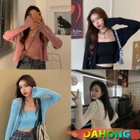 Dahong  พร้อมส่ง［ชุดเซต2ชิ้น］คาร์ดิแกน+สายเดี่ยว เสื้อไหมพรม เดี่ยวพร้อมเสื้อคลุมสีน่ารักแฟชั่น7195-2