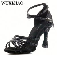 WUXIJIAO Pearl Rhinestone Latin Dance Shoes Women Ballroom Professional Dancing Shoes Soft Soles Party/Weeding Shoes High Heels