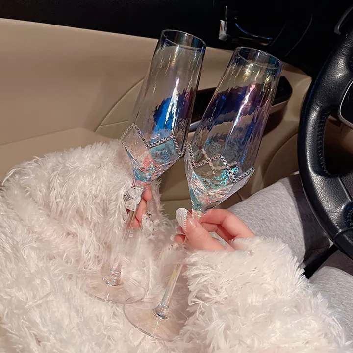 2PCS Creative Glass Wine Glasses Home Hammered Goblet Red Wine Glass