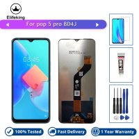 LCD ทดสอบแล้ว6.52 100% สำหรับ Tecno Pop 5 Pro ชิ้นส่วนจอสัมผัสแอลซีดีของเครื่องแปลงดิจิทัลเปลี่ยน BD4j ไม่มีพิกเซลที่ตายด้วยเครื่องมือฟรี + กระจกเทมเปอร์ + กาว