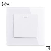 Coswall Crystal Glass Panel 1 Gang 3 Way Intermediate Rocker Switch Crossover Cross Switch On / Off Wall Light Switch Switched