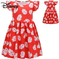 Disney Kids Dresses Lilo And Stitch Cartoon Summer Flying Sleeve Round Neck Cute And Fashionable Girls Dresses For Children