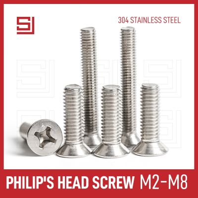SJ M2 M2.5 M3 M4 M5 M6 M8 Hardware Stainless Steel Phillips Screw Bolts 5/100 Pcs Crosse Flat Countersunk Machine Bolt Screws