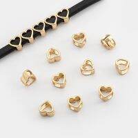 10PCS Hollow Heart Shape Beads Slider Spacer Metal Spacers Charms for Leather Cord Jewelry Making DIY Bracelet Craft Accessories Beads