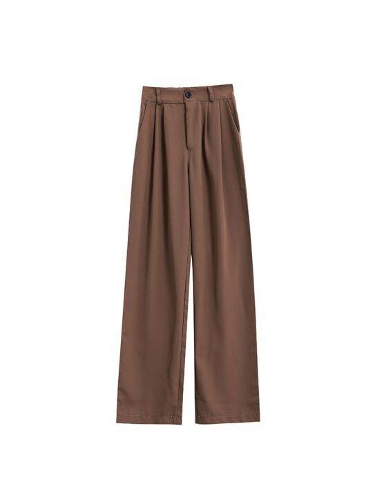 brown-wide-leg-pants-for-women-spring-and-autumn-high-waisted-drape-suit-pants-versatile-slimming-floor-length-straight-leg-pear-shaped-casual-pants