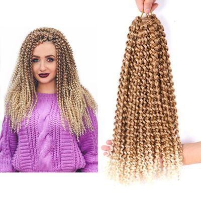 Hywamply 18 quot; 22 Strands Water Wave Passion Twist Crochet Braids Hair Synthetic Mix Blonde Ombre Braiding Hair Extensions