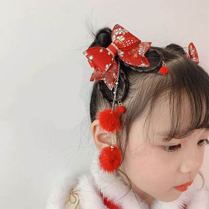 lygjzc-น่ารัก-หวาน-โบราณ-สีแดง-ไข่มุก-hanfu-headdress-กิ๊บติดผมสไตล์จีน-พู่-ผ้าโพกศีรษะปีใหม่-เครื่องประดับผมเด็ก-กิ๊บติดผมโบว์-กิ๊บติดผมวิกผมเด็ก