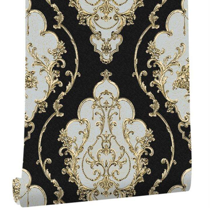 [DAO WAN] Luxury European Damask Wallpaper 3d Black Gold Roll Floral